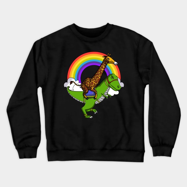 Giraffe Riding T-Rex Dinosaur Crewneck Sweatshirt by underheaven